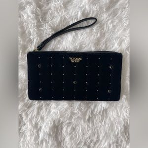 Victoria's Secret Velvet Studded Clutch Bifold Wristlet - Black/Gold